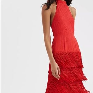 Solid Fringe Halter Maxi Dress